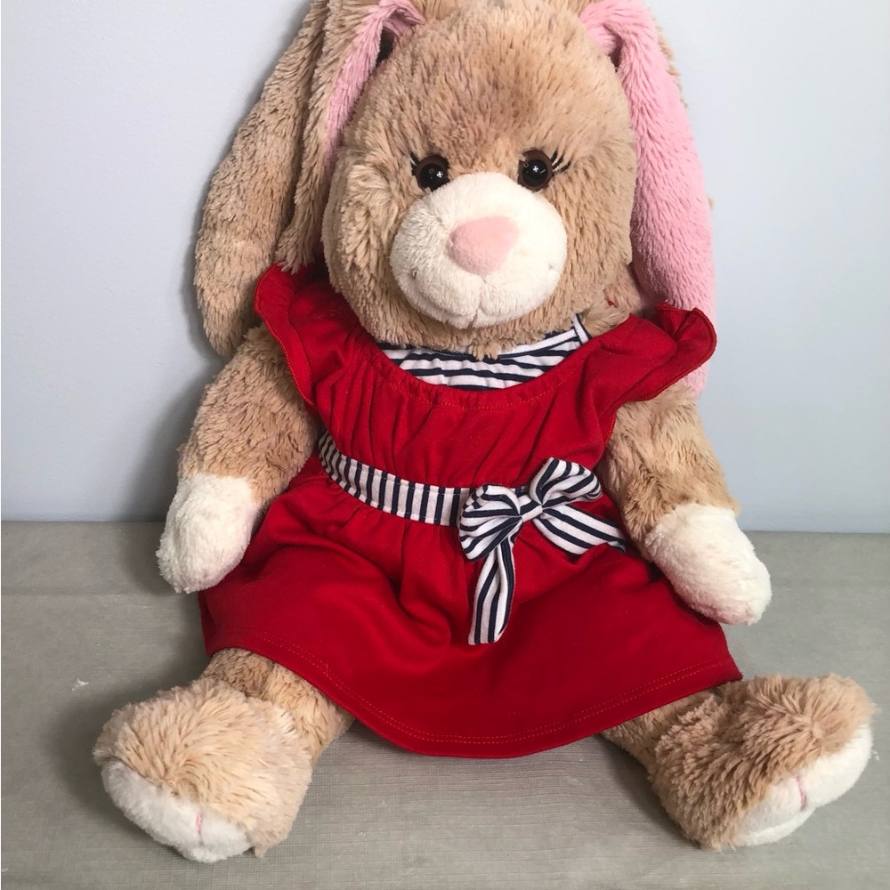 Build a bear Bunny Rabbit long floppy pink ears 19 inches BAB red dress